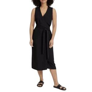 Everlane Women's Japanese GoWeave Sleeveless Wrap Dress Size 0 Black Triacetate